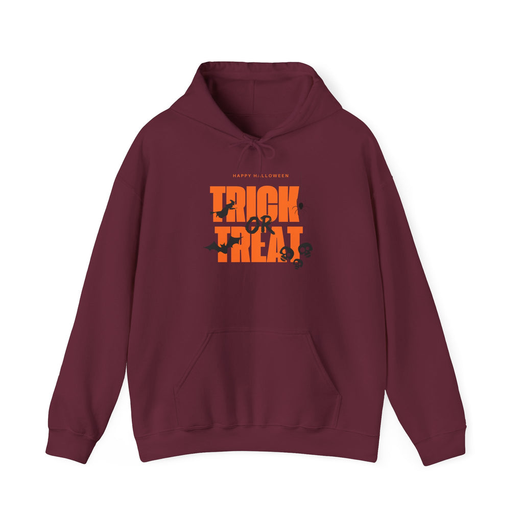 Halloween Trick or Treat Hoodie, Cozy Fall Sweatshirt, Spooky Season Apparel, Unisex Halloween Sweatshirt, Perfect for Pumpkin Patch