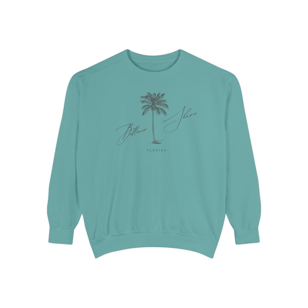 Belleair Shore Chill Vibes Sweatshirt - Unisex Garment-Dyed Style, Perfect for Lounging, Gift for Her, Palm Tree Design, Summer Escape