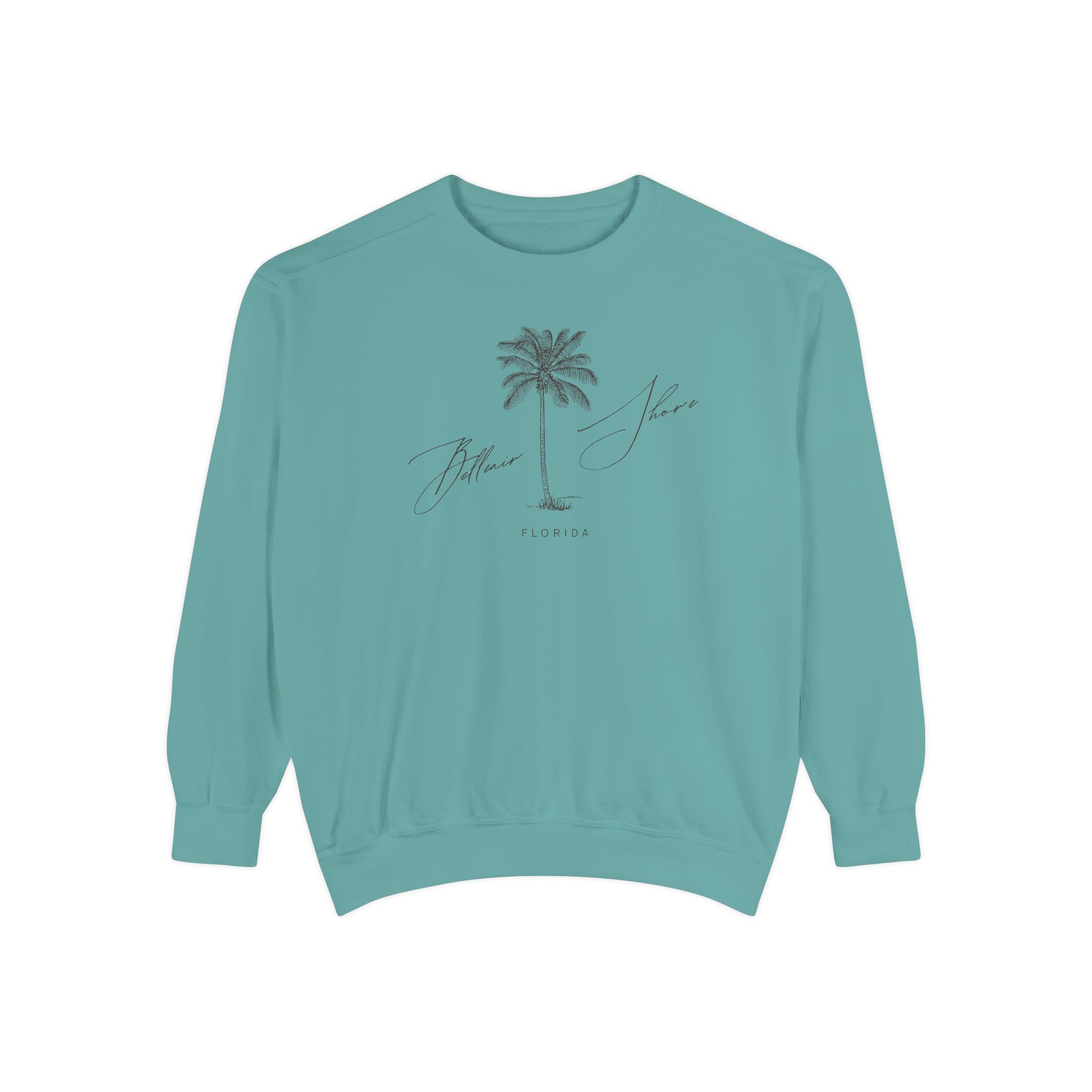 Belleair Shore Chill Vibes Sweatshirt - Unisex Garment-Dyed Style, Perfect for Lounging, Gift for Her, Palm Tree Design, Summer Escape