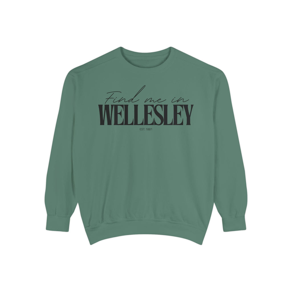 Wellesley Cozy Sweatshirt, Unisex Garment-Dyed Crew, Casual Wear, Gift for Friends, Fall Fashion, Lounge Style