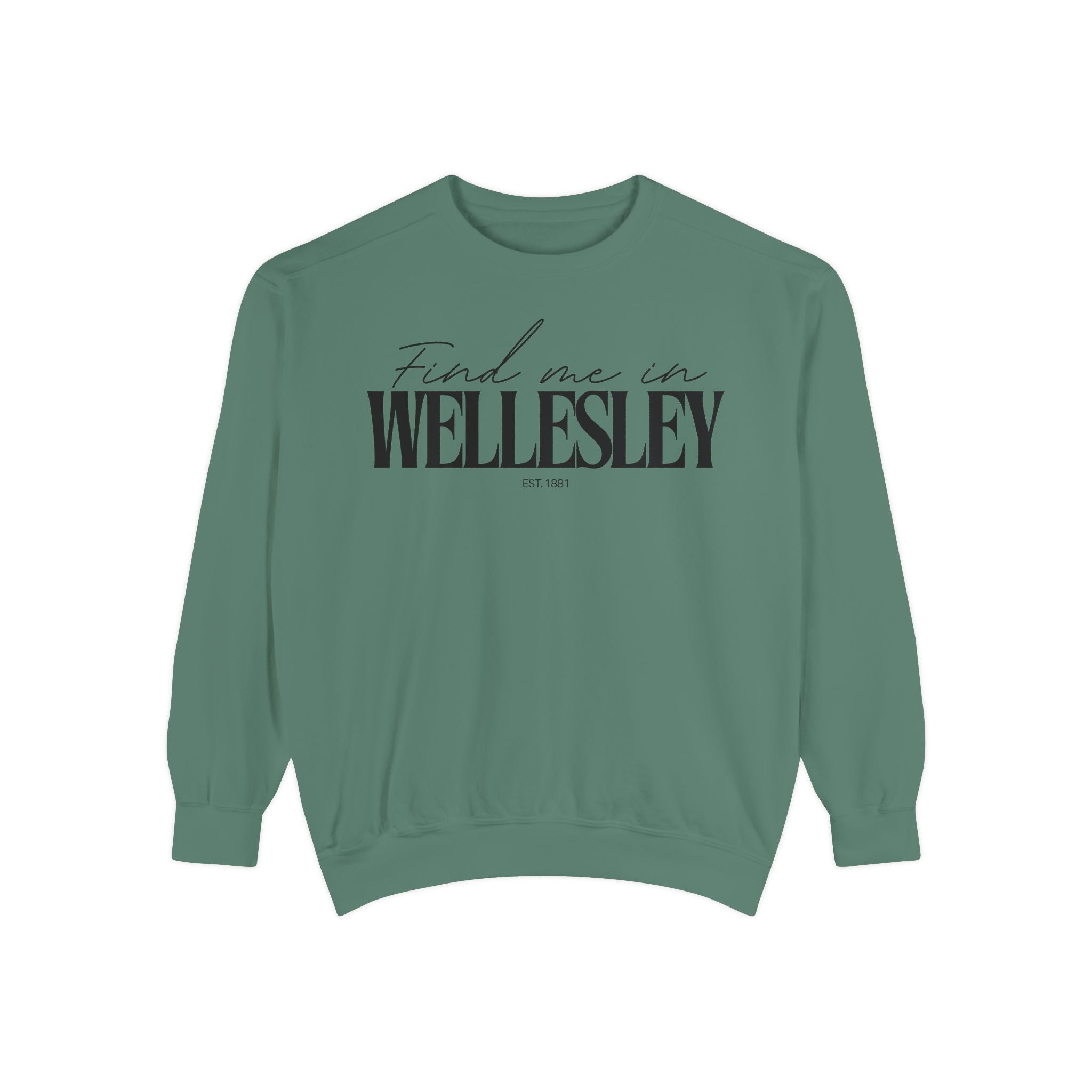 Wellesley Cozy Sweatshirt, Unisex Garment-Dyed Crew, Casual Wear, Gift for Friends, Fall Fashion, Lounge Style