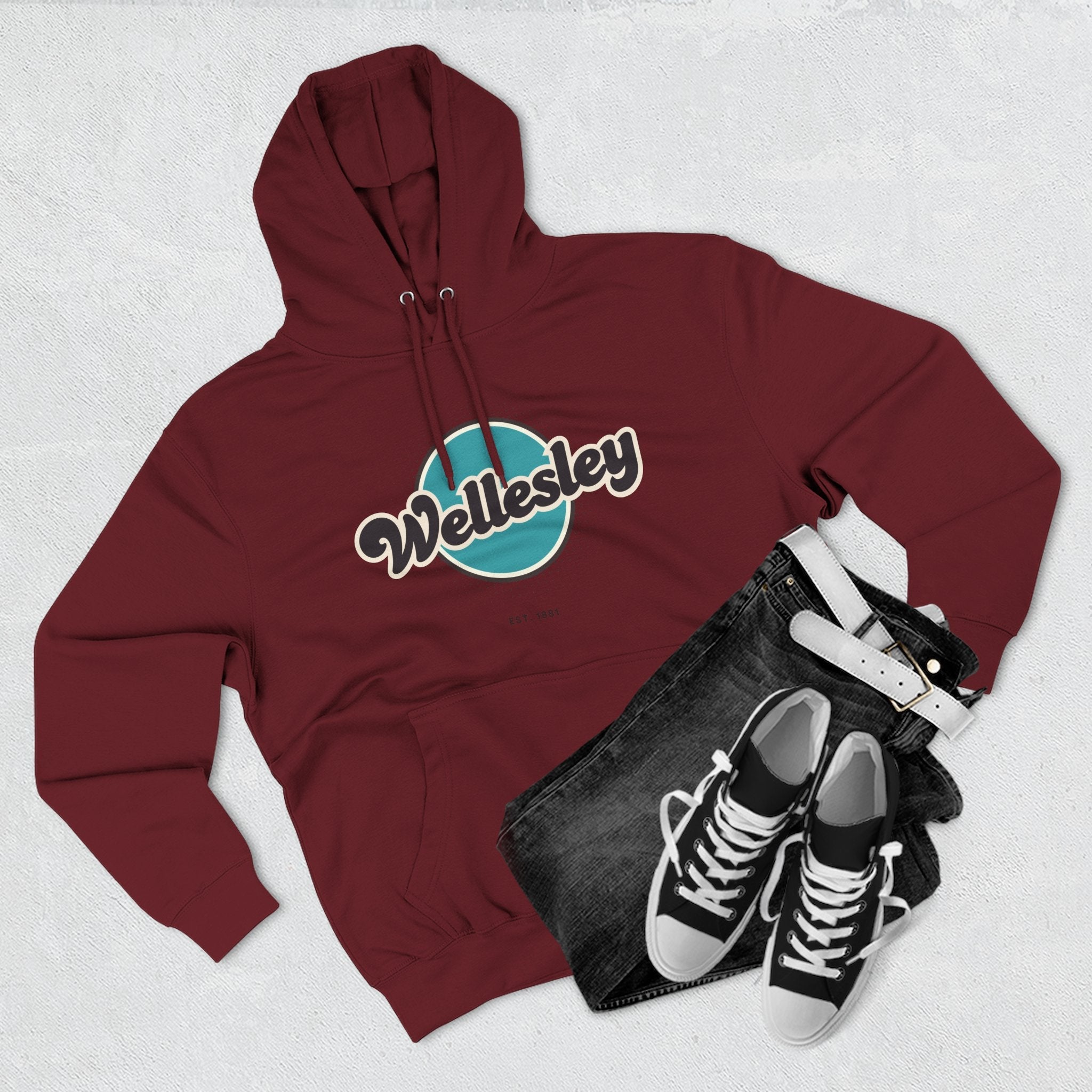 Wellesley Retro Vibe Hoodie for Casual Days, Streetwear, Unisex Gift, Cozy Layering Apparel