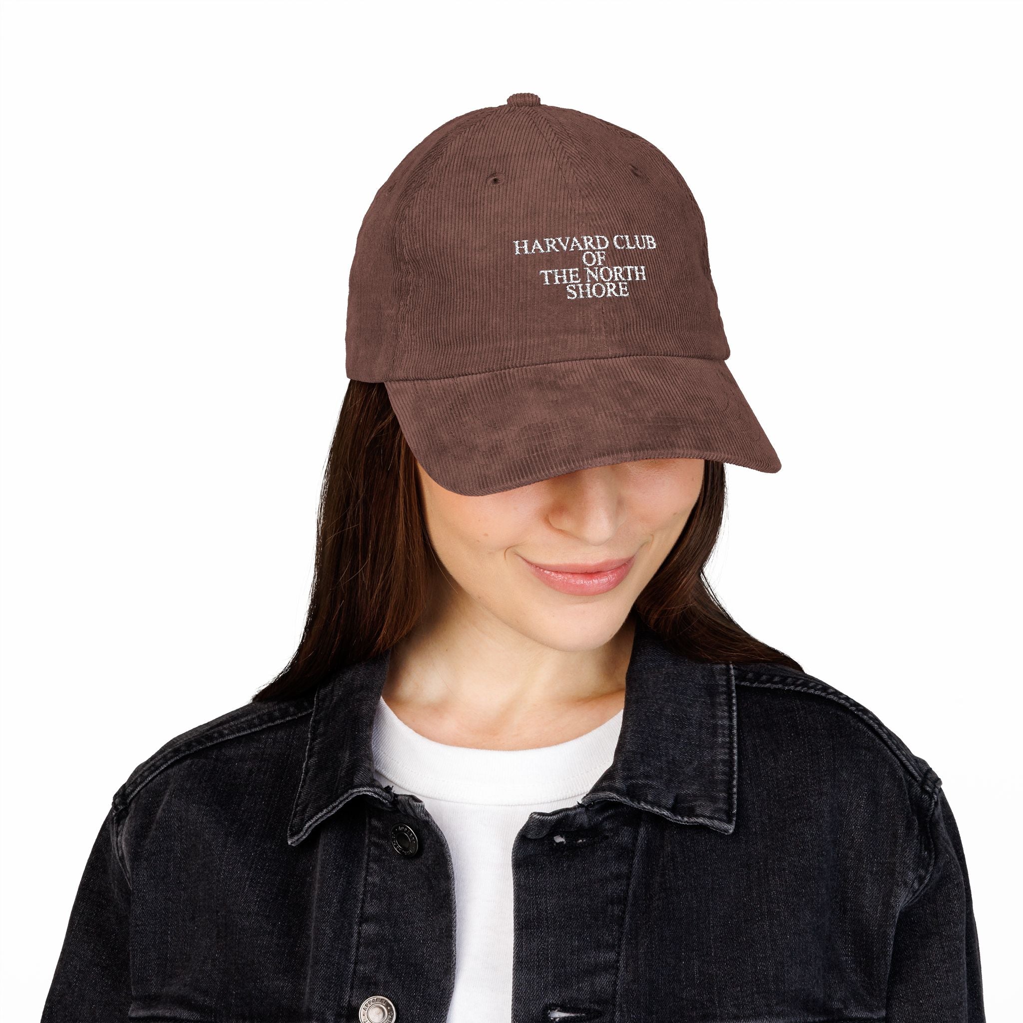 Corduroy Embroidered Baseball Cap — "Harvard Club of the North Shore" Vintage Style