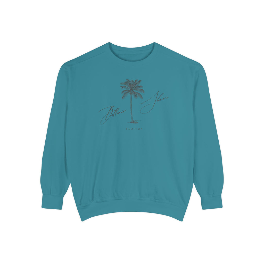 Belleair Shore Chill Vibes Sweatshirt - Unisex Garment-Dyed Style, Perfect for Lounging, Gift for Her, Palm Tree Design, Summer Escape