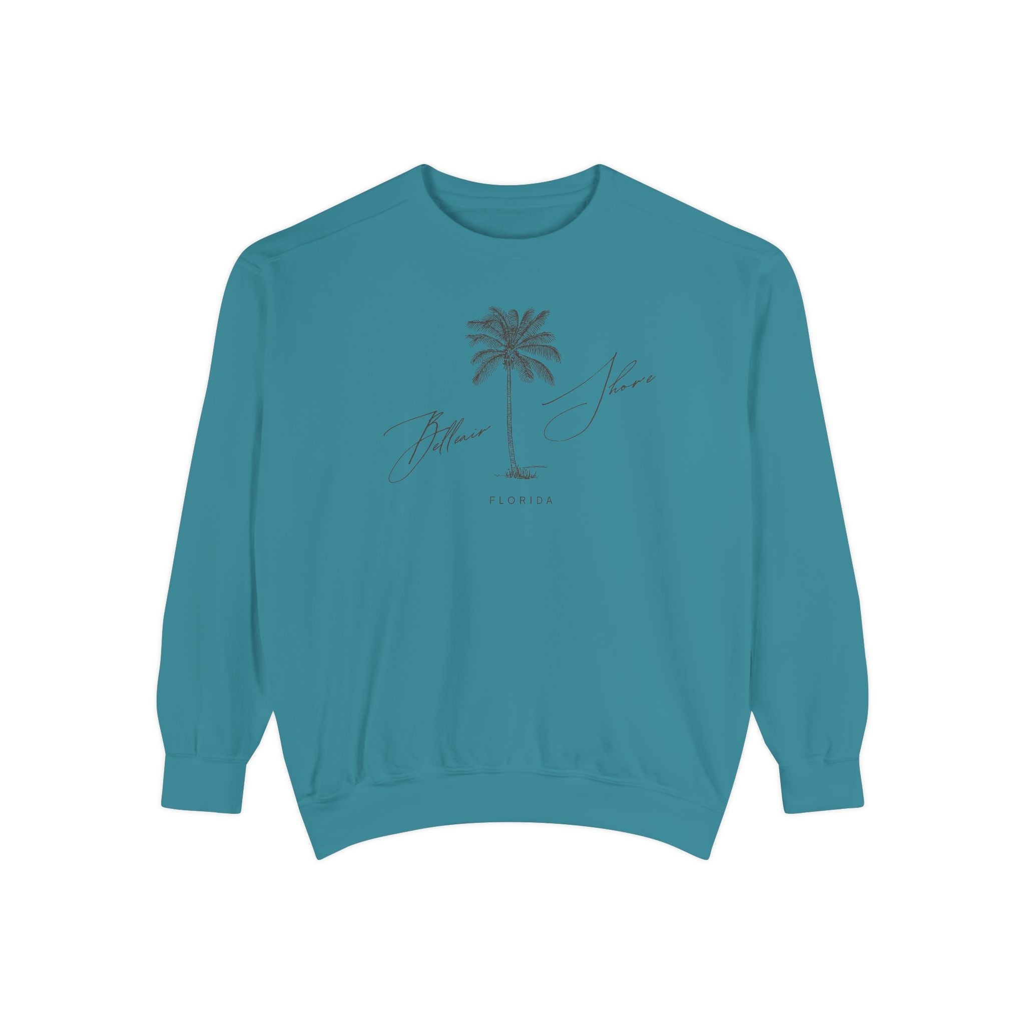 Belleair Shore Chill Vibes Sweatshirt - Unisex Garment-Dyed Style, Perfect for Lounging, Gift for Her, Palm Tree Design, Summer Escape