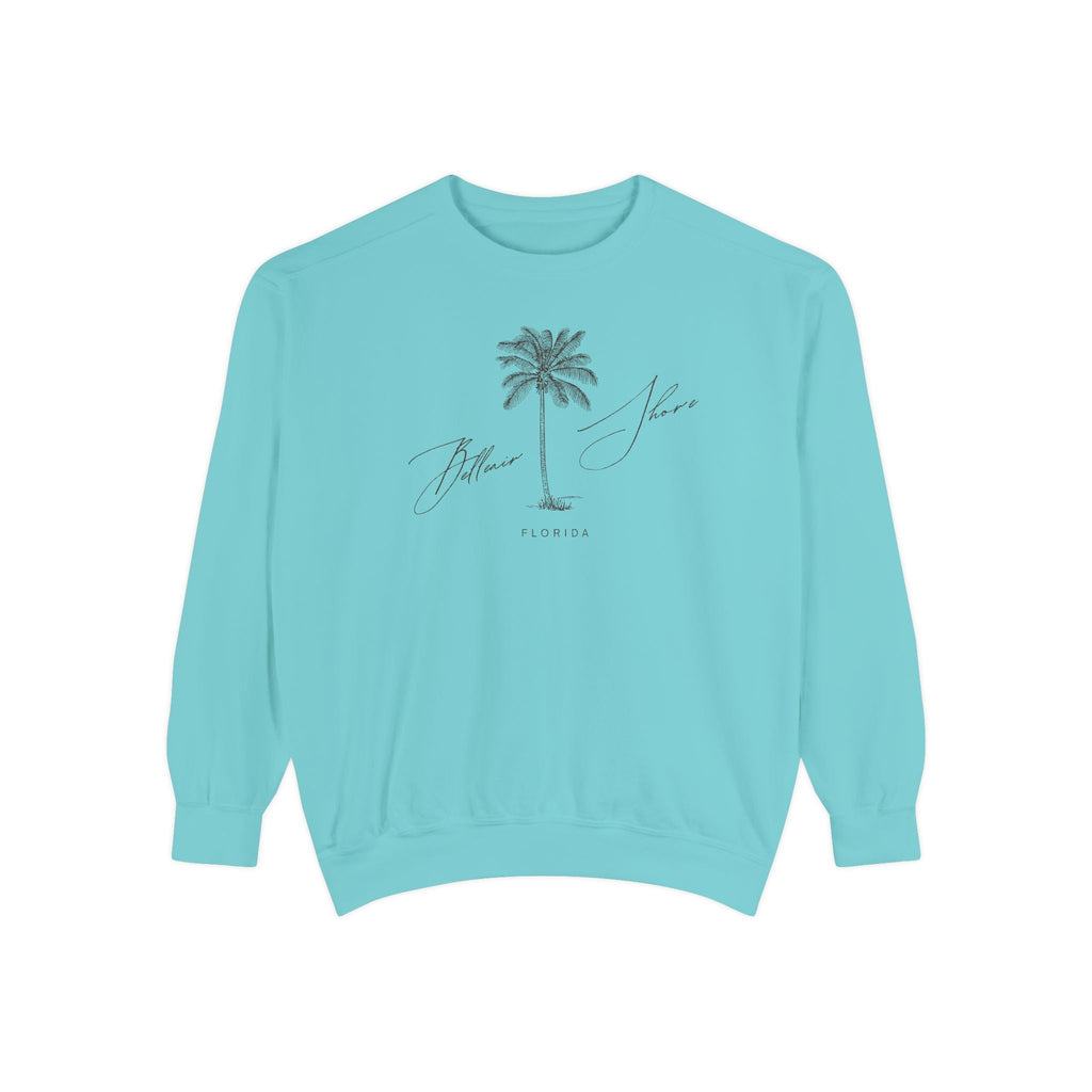 Belleair Shore Chill Vibes Sweatshirt - Unisex Garment-Dyed Style, Perfect for Lounging, Gift for Her, Palm Tree Design, Summer Escape