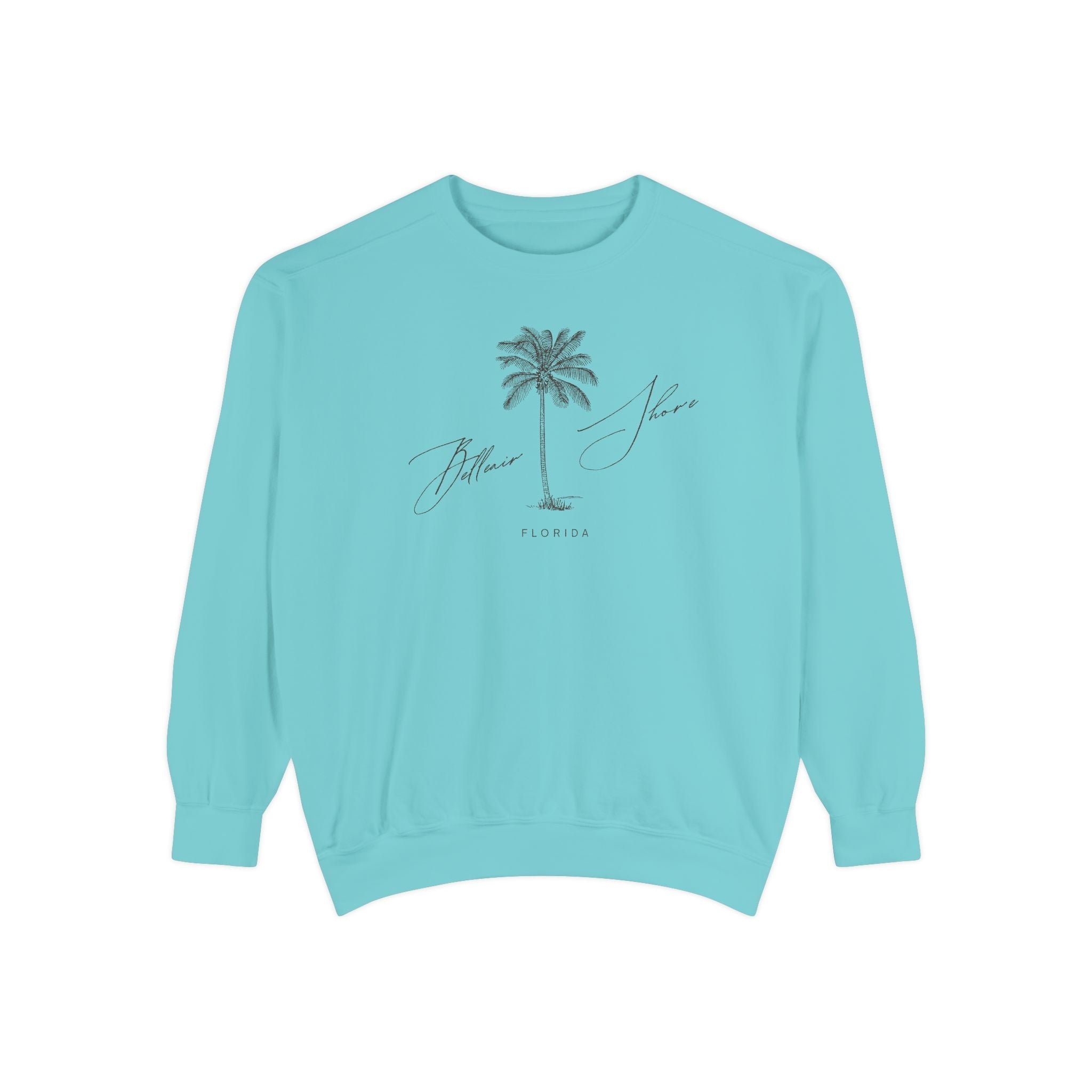 Belleair Shore Chill Vibes Sweatshirt - Unisex Garment-Dyed Style, Perfect for Lounging, Gift for Her, Palm Tree Design, Summer Escape