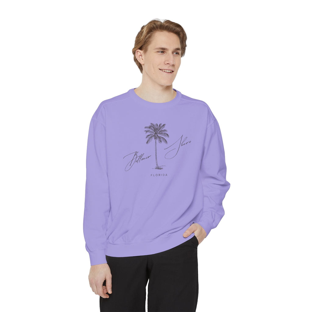 Belleair Shore Chill Vibes Sweatshirt - Unisex Garment-Dyed Style, Perfect for Lounging, Gift for Her, Palm Tree Design, Summer Escape