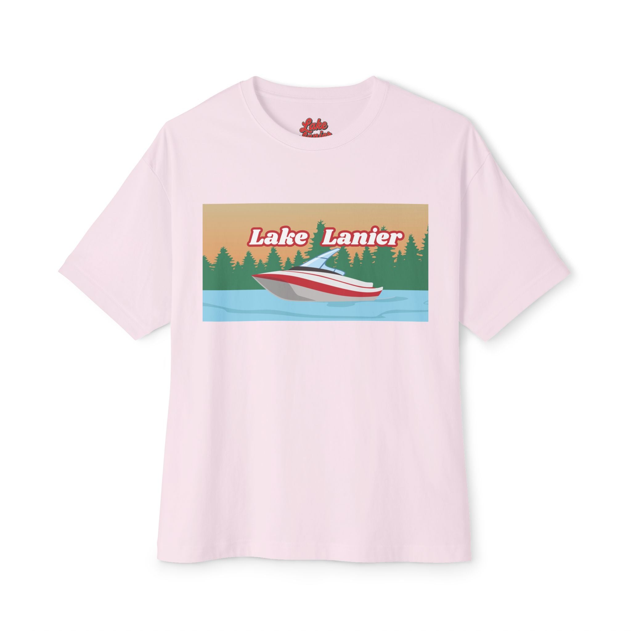 Lake Lanier Sunset Boxy Tee, Relaxed Summer Shirt, Unisex Tee, Vacation Wear, Boating Gift, Lake Life Apparel