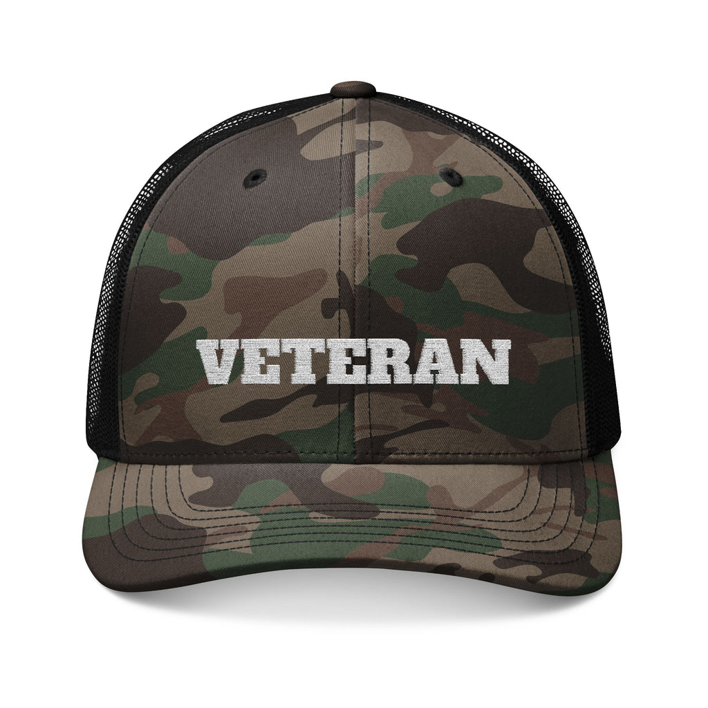 Camouflage Veteran Trucker Hat, Embroidered Military Cap, Gift for Veterans, Outdoor Sports Hat, Camouflage Baseball Cap, Dad Hat