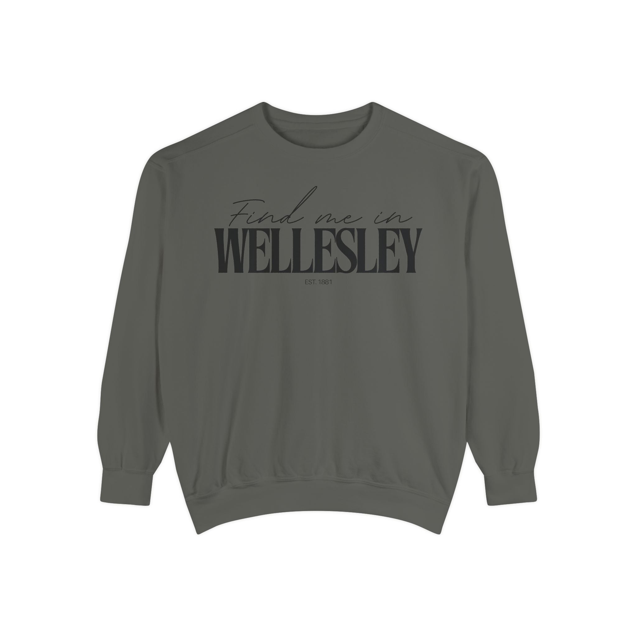Wellesley Cozy Sweatshirt, Unisex Garment-Dyed Crew, Casual Wear, Gift for Friends, Fall Fashion, Lounge Style