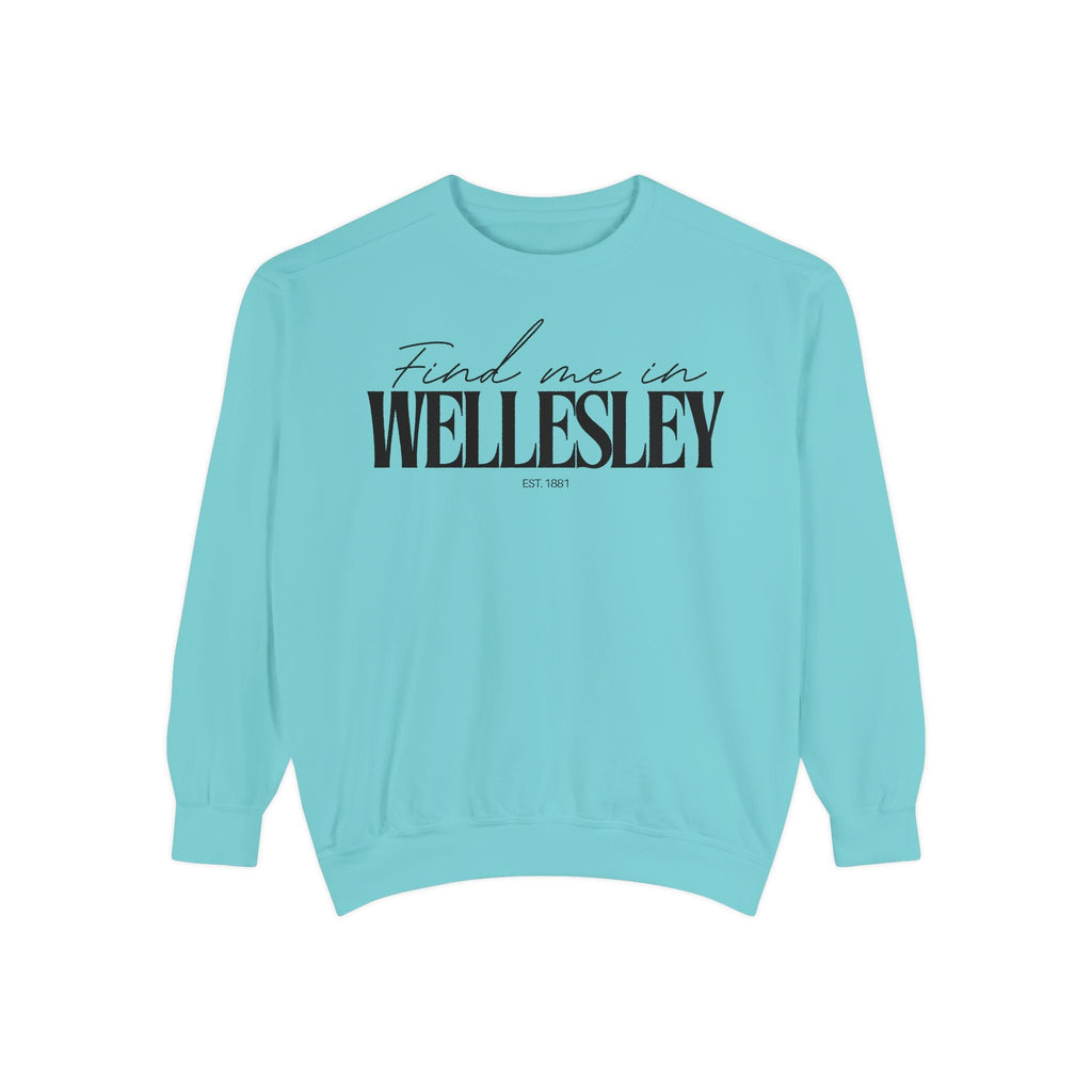 Wellesley Cozy Sweatshirt, Unisex Garment-Dyed Crew, Casual Wear, Gift for Friends, Fall Fashion, Lounge Style