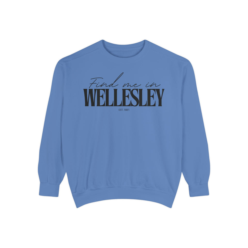 Wellesley Cozy Sweatshirt, Unisex Garment-Dyed Crew, Casual Wear, Gift for Friends, Fall Fashion, Lounge Style