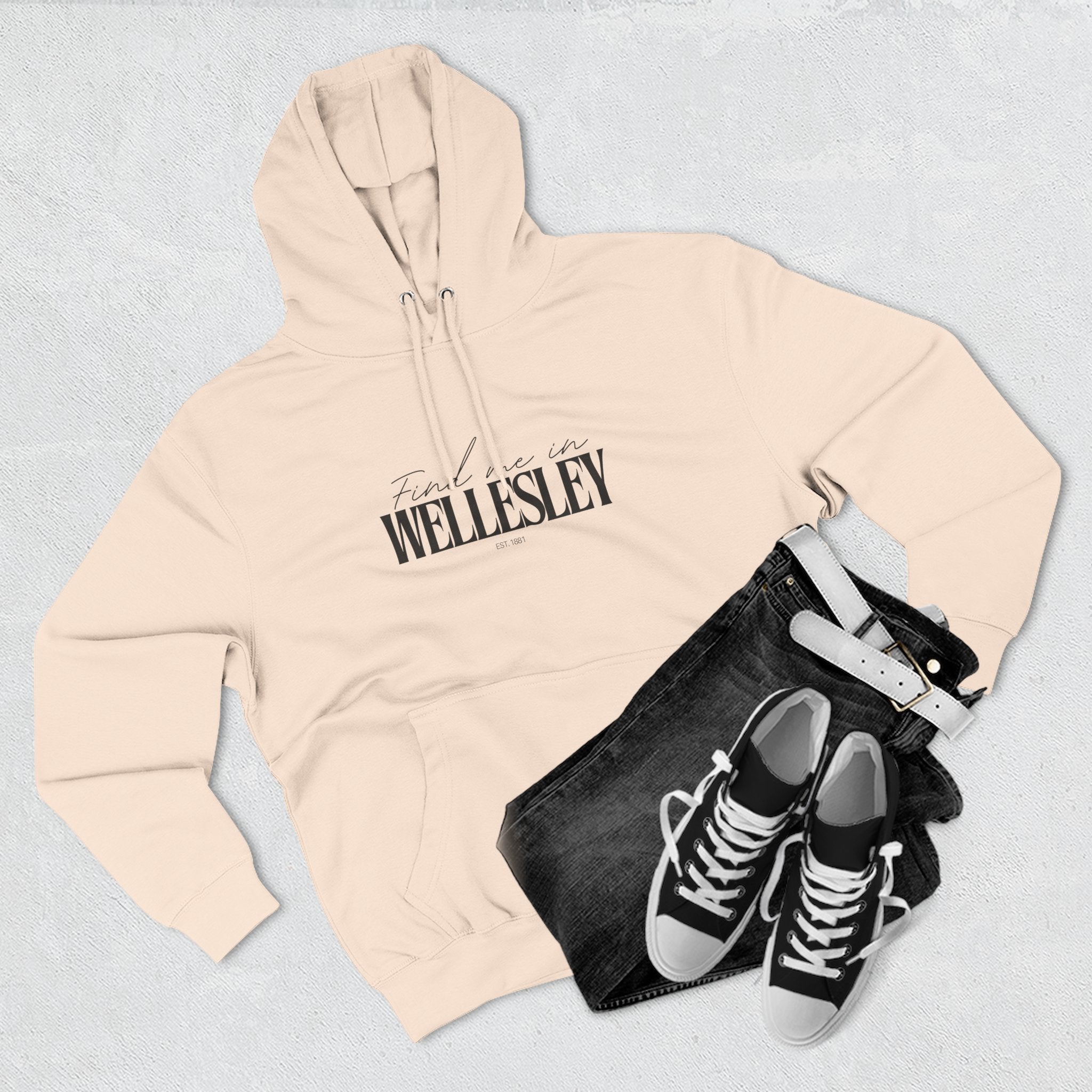 Wellesley Stylish Three-Panel Fleece Hoodie for Everyday Comfort, Personalized Gift, Casual Wear, Unisex Hoodie, Cozy Fashion