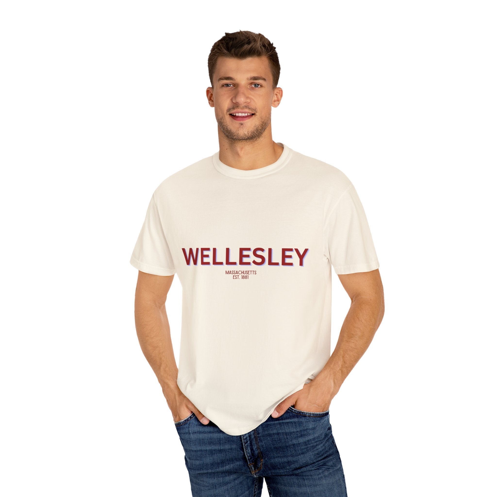 Wellesley Garment-Dyed Unisex T-Shirt, Casual Tee, Vintage Style Shirt, Everyday Wear, Birthday Gift, Unique Apparel