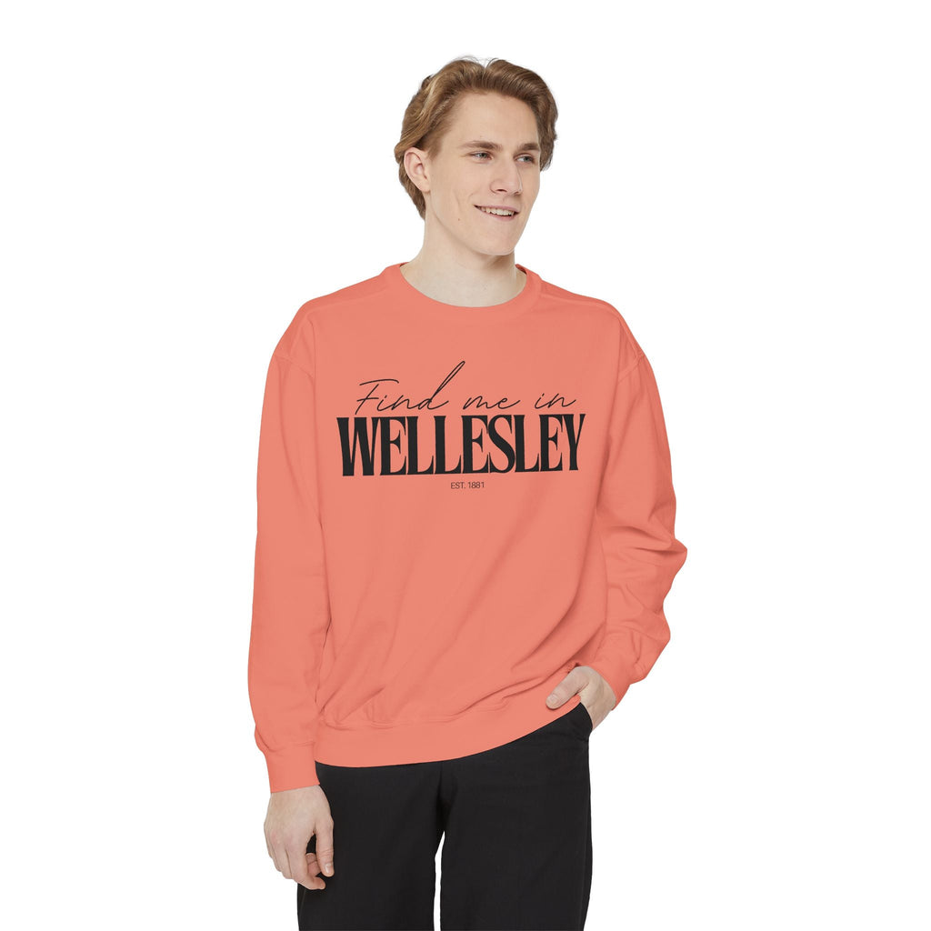 Wellesley Cozy Sweatshirt, Unisex Garment-Dyed Crew, Casual Wear, Gift for Friends, Fall Fashion, Lounge Style