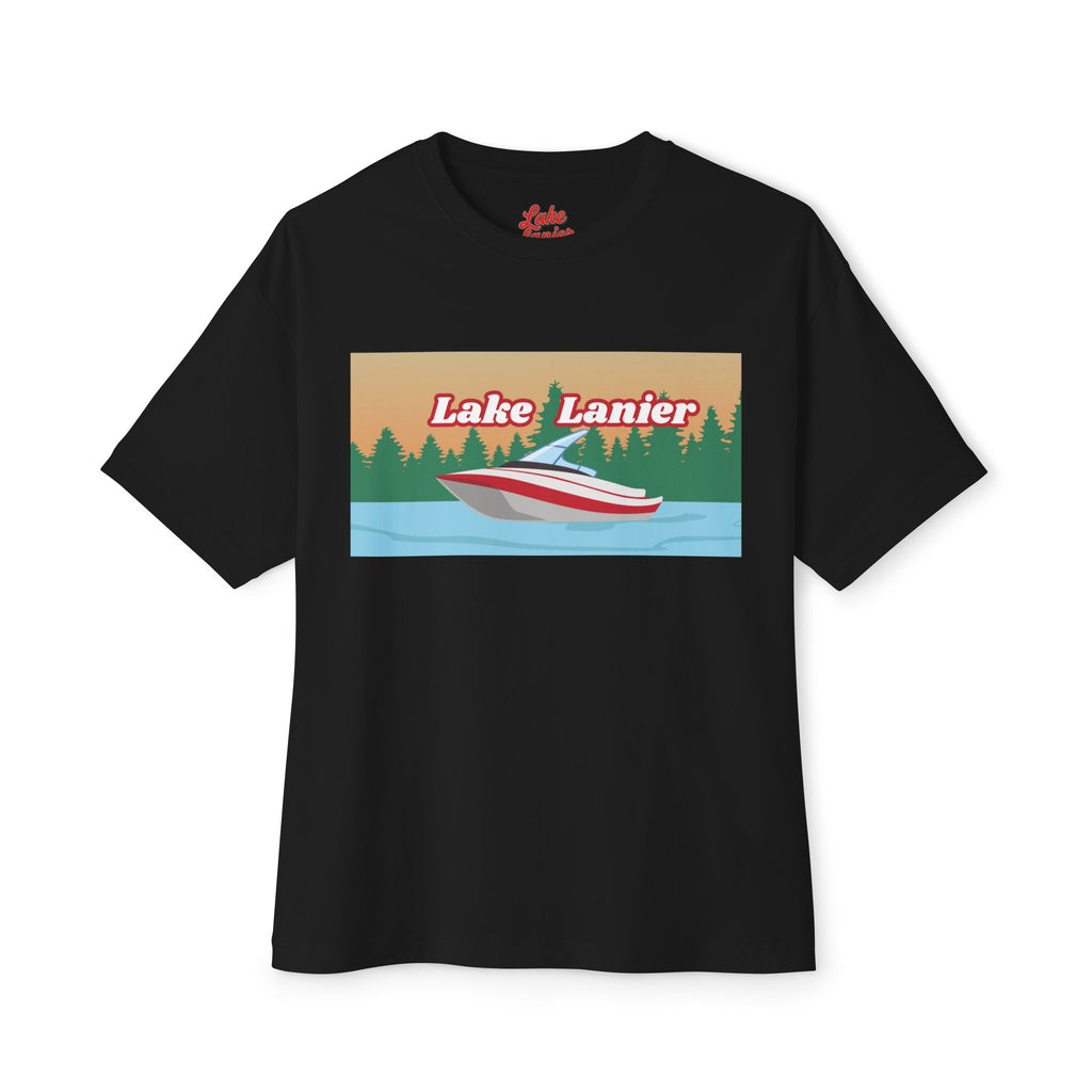 Lake Lanier Sunset Boxy Tee, Relaxed Summer Shirt, Unisex Tee, Vacation Wear, Boating Gift, Lake Life Apparel