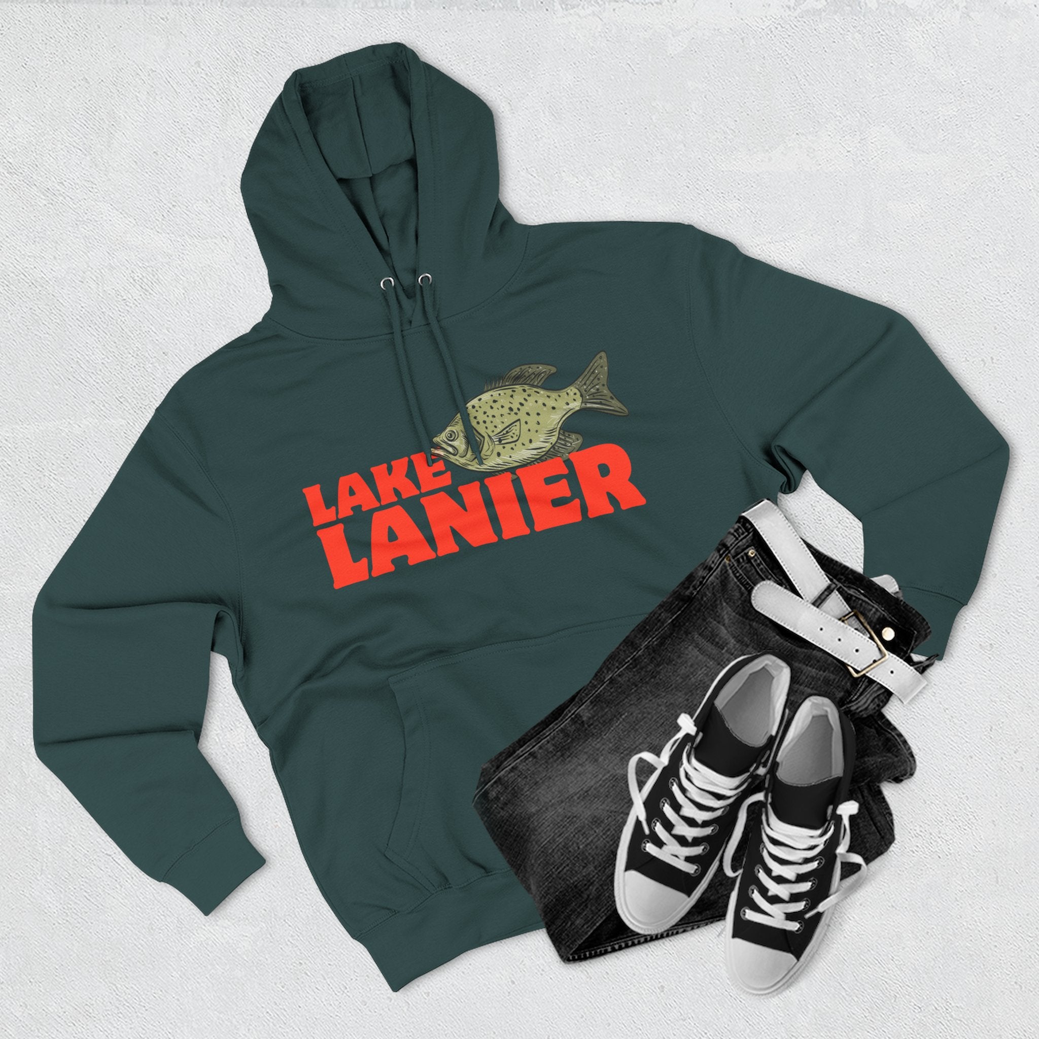 Lake Lanier Fleece Hoodie, Cozy Fishing Sweatshirt, Outdoor Adventure Wear, Unique Gift for Lake Lovers, Perfect for Fall and Winter