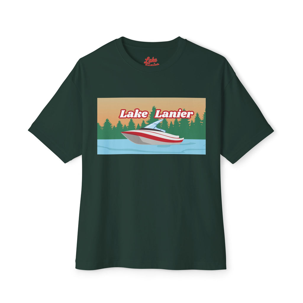 Lake Lanier Sunset Boxy Tee, Relaxed Summer Shirt, Unisex Tee, Vacation Wear, Boating Gift, Lake Life Apparel