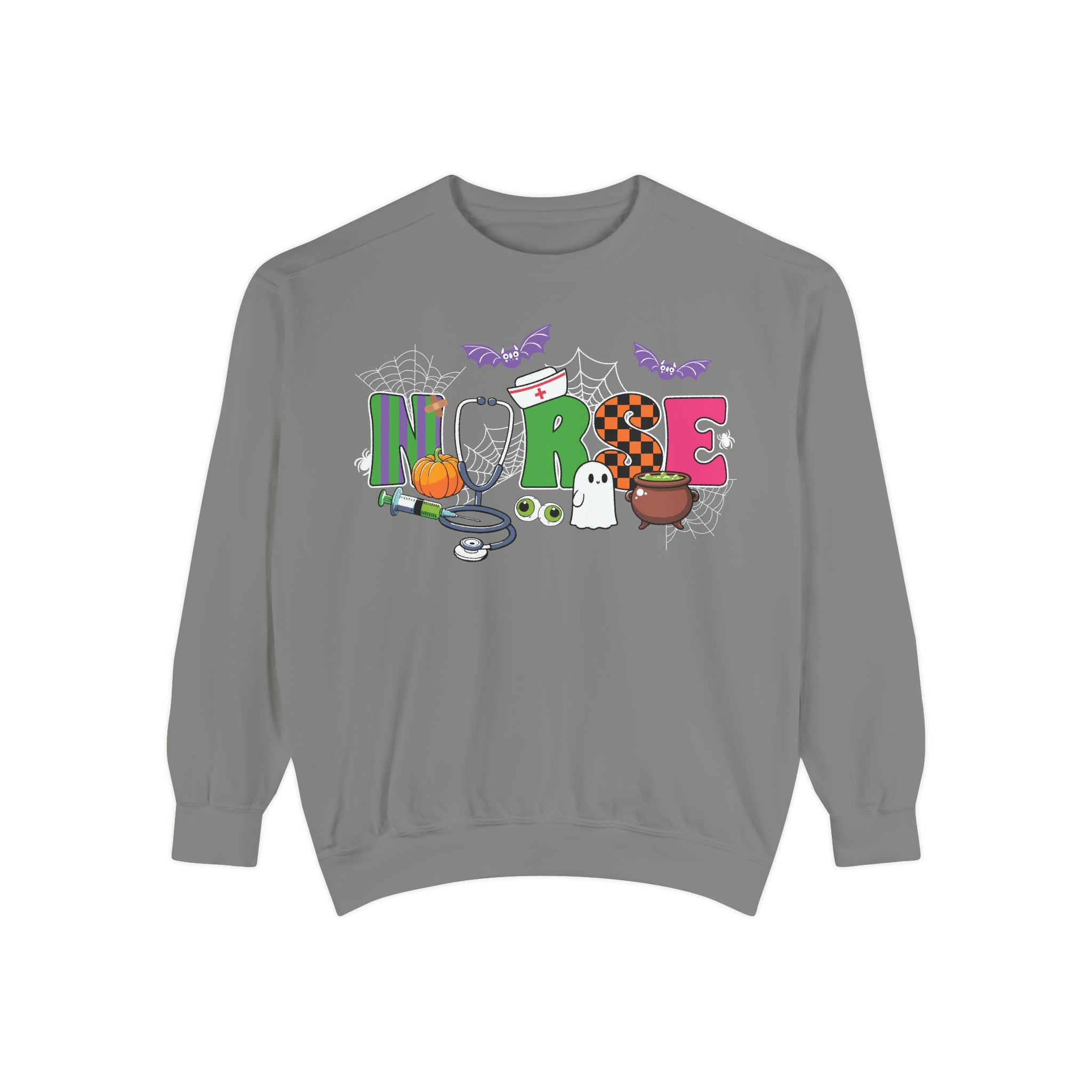 Halloween Nurse Sweatshirt, Spooky Medical Apparel, Unisex Garment-Dyed Hoodie, Nurse Gift, Fall Fashion Sweatshirt