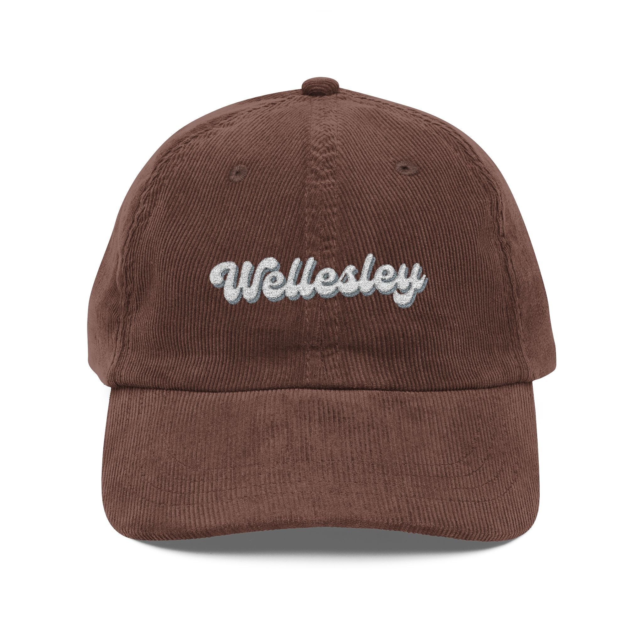 Wellesley Vintage Corduroy Cap, Retro Fashion Hat, Cool Embroidered Cap, Casual Summer Accessory, Gift for Trendsetters