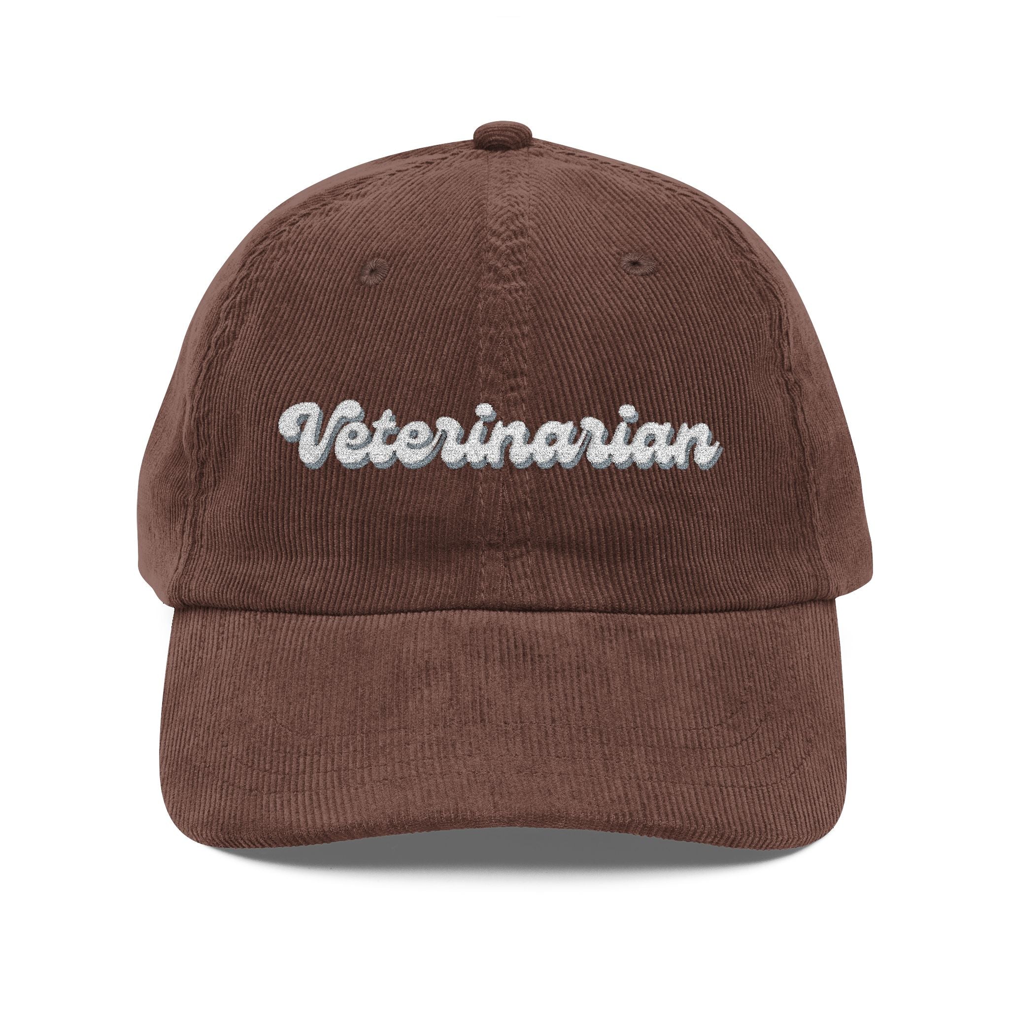 Vintage Veterinary Cap - Corduroy Hat for Pet Lovers, Gift for Veterinarians, Animal Lover Apparel, Unique Embroidered Headwear