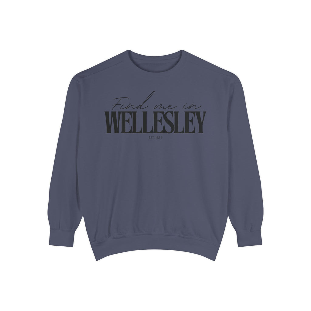 Wellesley Cozy Sweatshirt, Unisex Garment-Dyed Crew, Casual Wear, Gift for Friends, Fall Fashion, Lounge Style