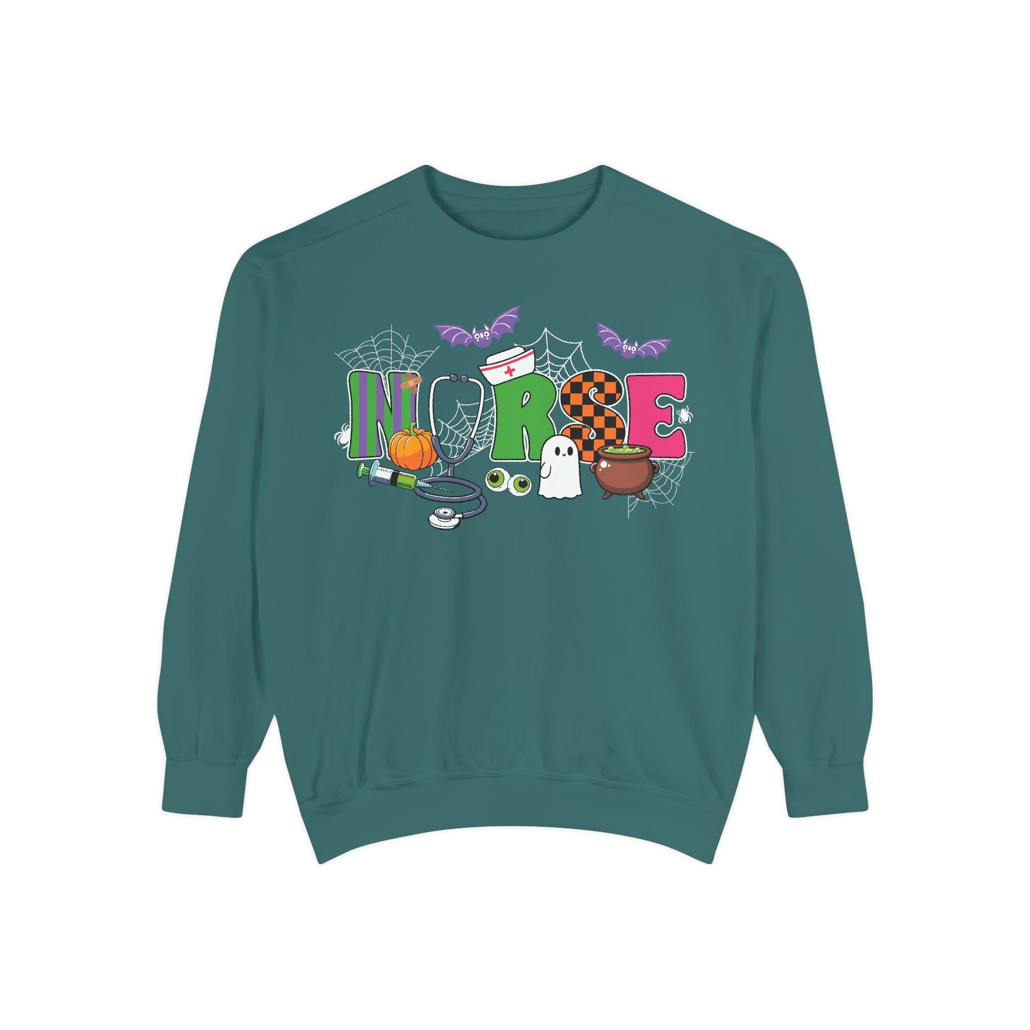 Halloween Nurse Sweatshirt, Spooky Medical Apparel, Unisex Garment-Dyed Hoodie, Nurse Gift, Fall Fashion Sweatshirt