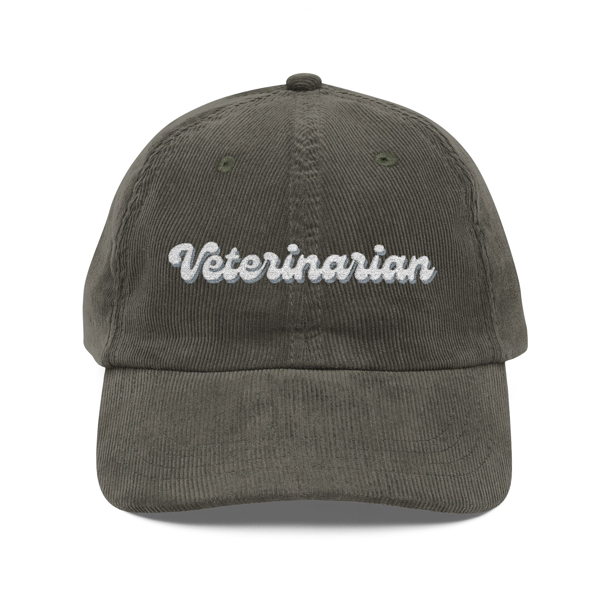 Vintage Veterinary Cap - Corduroy Hat for Pet Lovers, Gift for Veterinarians, Animal Lover Apparel, Unique Embroidered Headwear