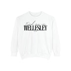 Wellesley Cozy Sweatshirt, Unisex Garment-Dyed Crew, Casual Wear, Gift for Friends, Fall Fashion, Lounge Style