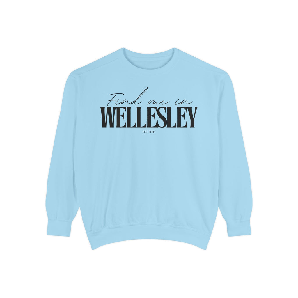 Wellesley Cozy Sweatshirt, Unisex Garment-Dyed Crew, Casual Wear, Gift for Friends, Fall Fashion, Lounge Style