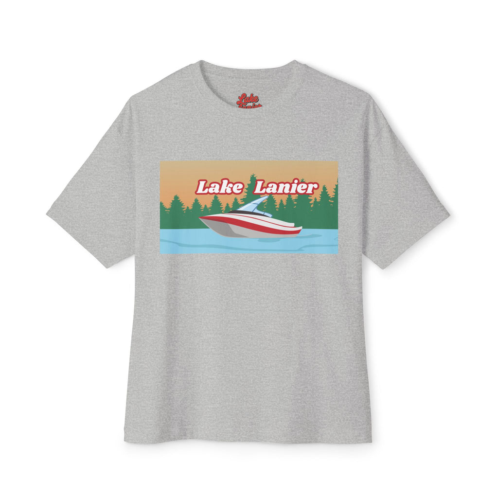 Lake Lanier Sunset Boxy Tee, Relaxed Summer Shirt, Unisex Tee, Vacation Wear, Boating Gift, Lake Life Apparel
