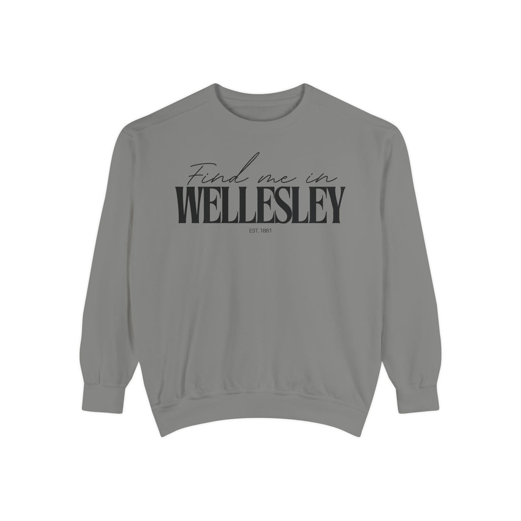 Wellesley Cozy Sweatshirt, Unisex Garment-Dyed Crew, Casual Wear, Gift for Friends, Fall Fashion, Lounge Style