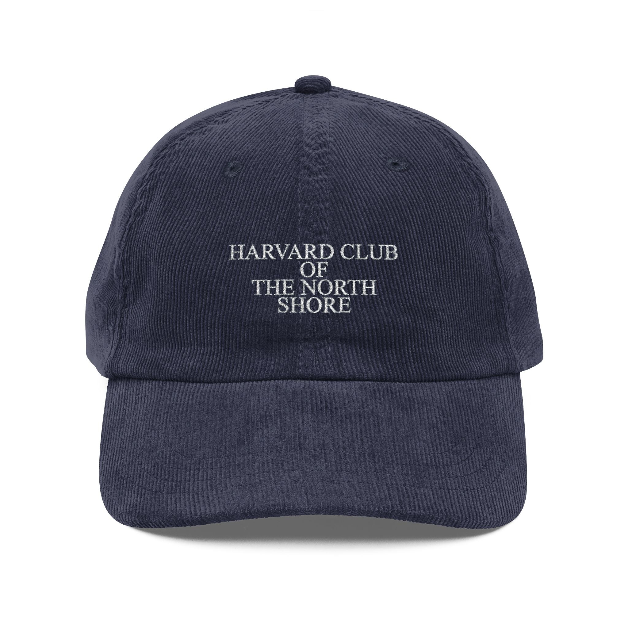 Corduroy Embroidered Baseball Cap — "Harvard Club of the North Shore" Vintage Style