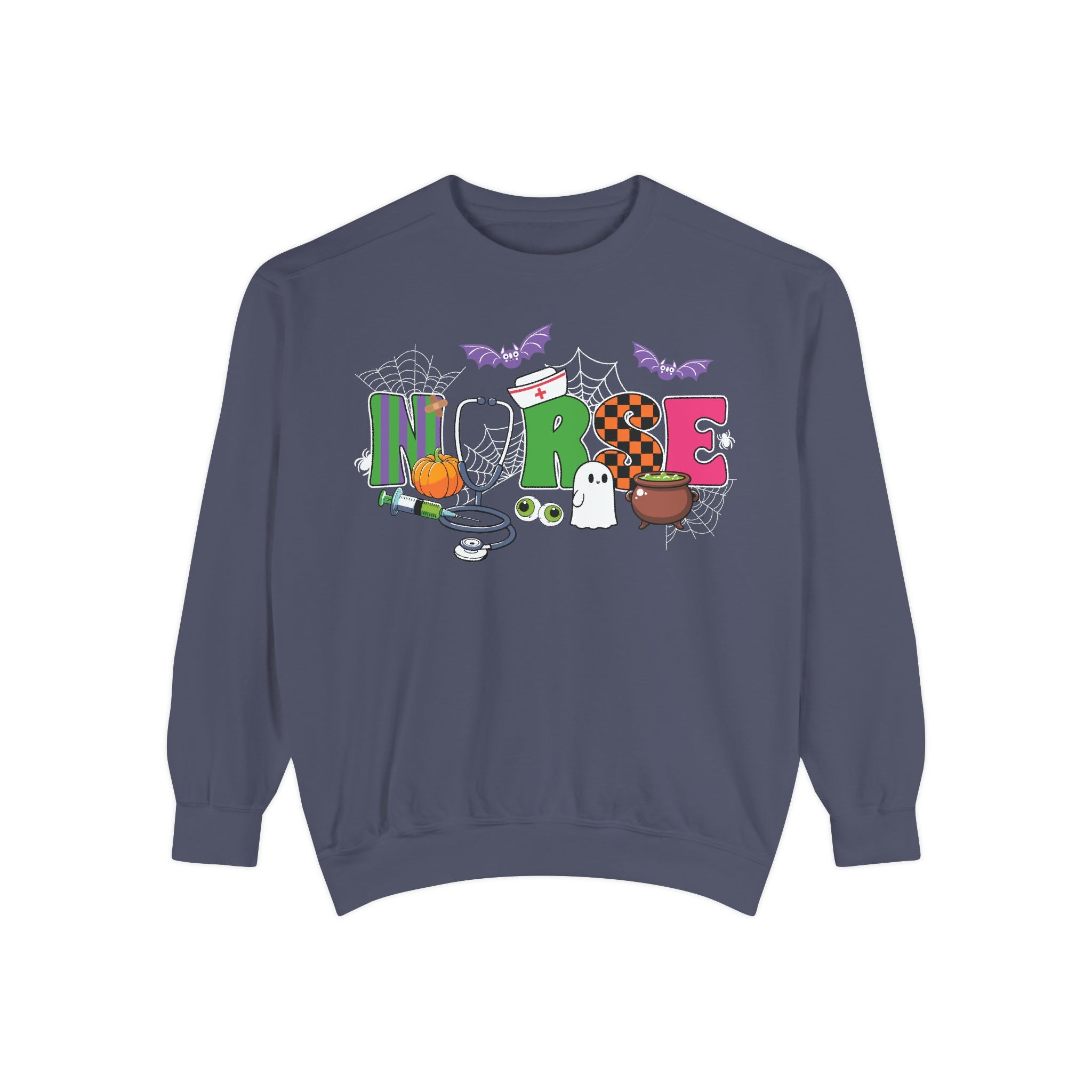 Halloween Nurse Sweatshirt, Spooky Medical Apparel, Unisex Garment-Dyed Hoodie, Nurse Gift, Fall Fashion Sweatshirt