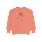 Belleair Shore Chill Vibes Sweatshirt - Unisex Garment-Dyed Style, Perfect for Lounging, Gift for Her, Palm Tree Design, Summer Escape