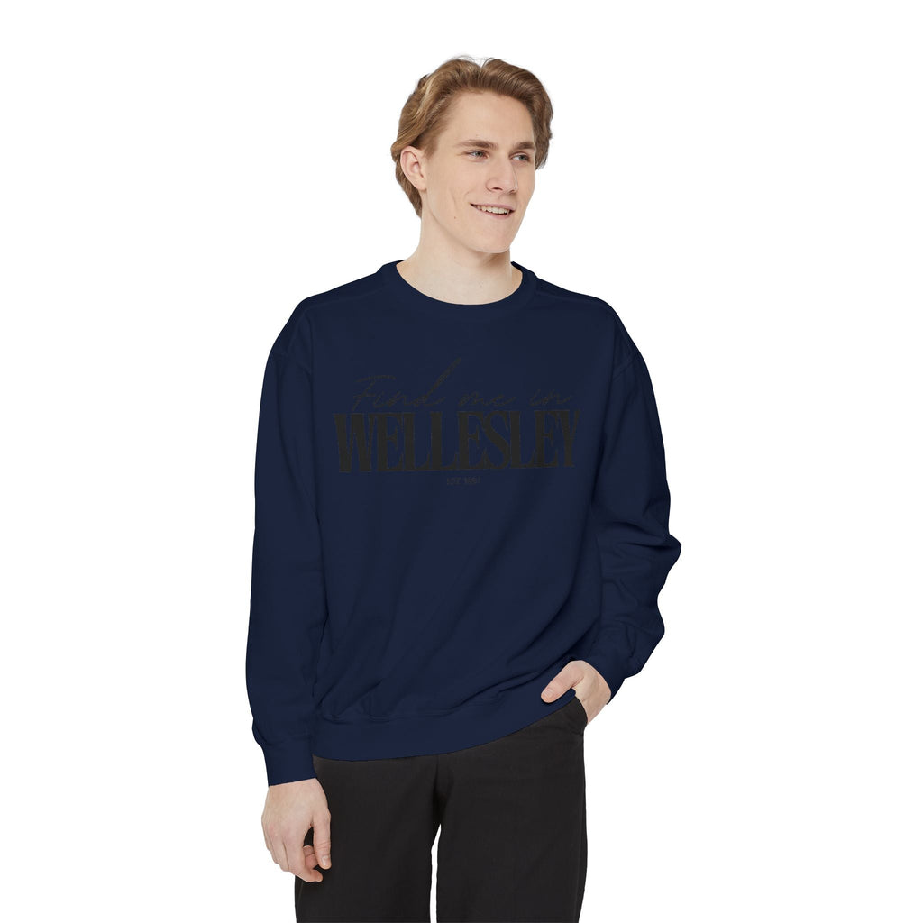 Wellesley Cozy Sweatshirt, Unisex Garment-Dyed Crew, Casual Wear, Gift for Friends, Fall Fashion, Lounge Style