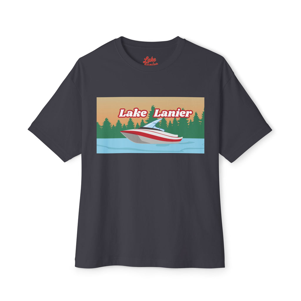 Lake Lanier Sunset Boxy Tee, Relaxed Summer Shirt, Unisex Tee, Vacation Wear, Boating Gift, Lake Life Apparel