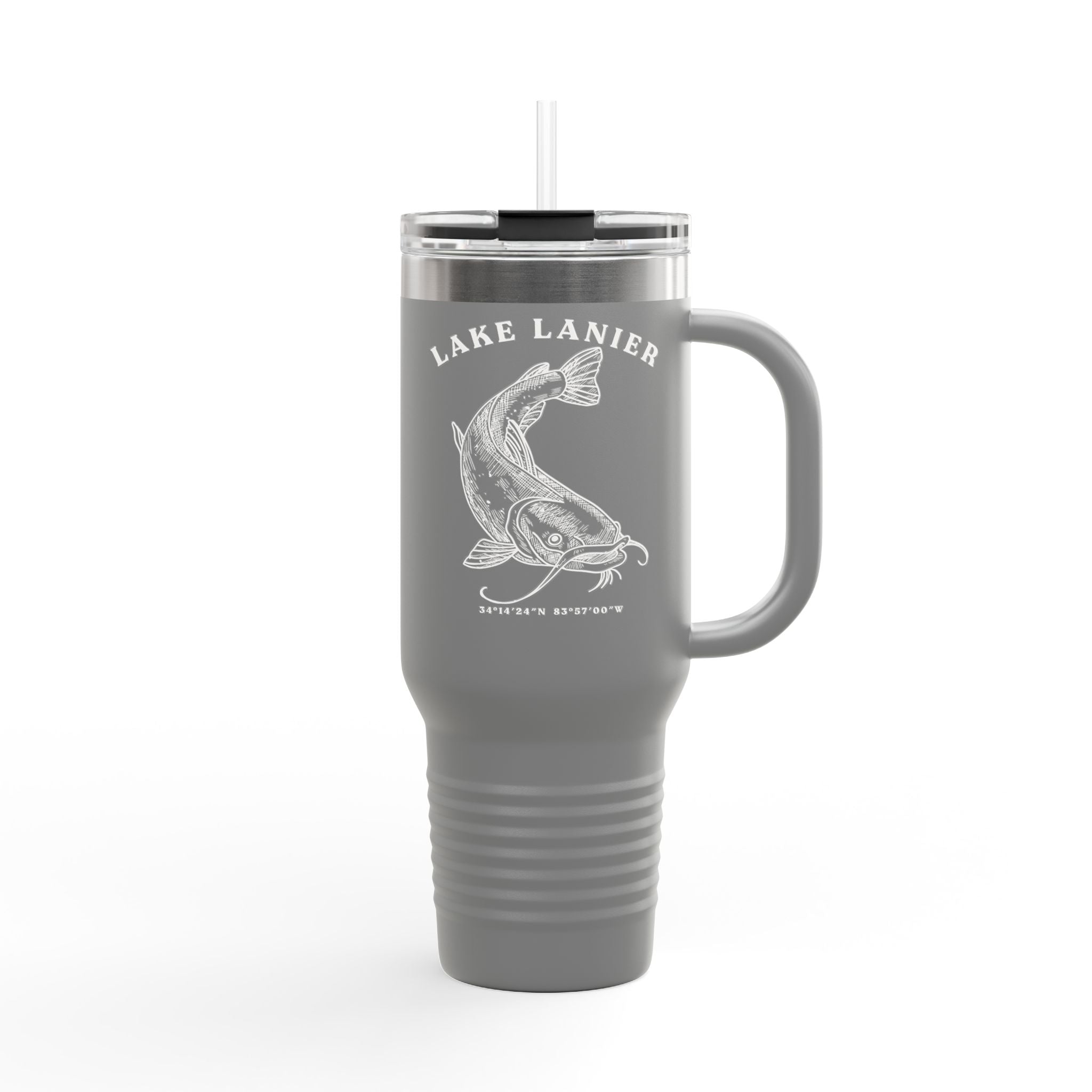 Lake Lanier Insulated Travel Mug, Summer Adventure Cup, Outdoor Coffee Tumbler, Fishing Gift, 40oz Drinkware
