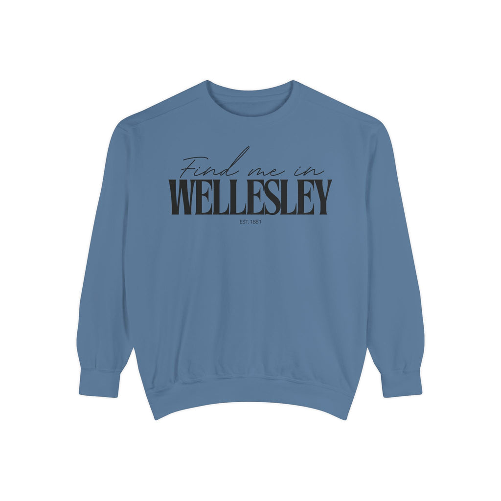 Wellesley Cozy Sweatshirt, Unisex Garment-Dyed Crew, Casual Wear, Gift for Friends, Fall Fashion, Lounge Style