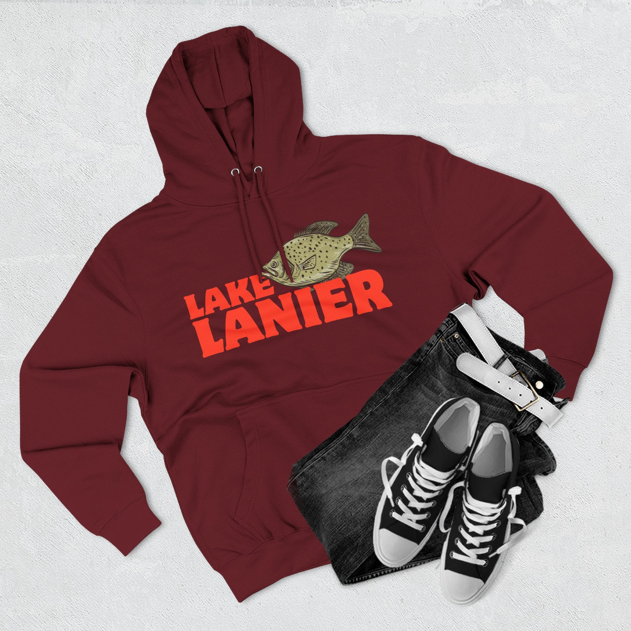 Lake Lanier Fleece Hoodie, Cozy Fishing Sweatshirt, Outdoor Adventure Wear, Unique Gift for Lake Lovers, Perfect for Fall and Winter