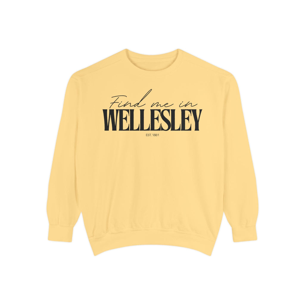 Wellesley Cozy Sweatshirt, Unisex Garment-Dyed Crew, Casual Wear, Gift for Friends, Fall Fashion, Lounge Style