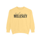 Wellesley Cozy Sweatshirt, Unisex Garment-Dyed Crew, Casual Wear, Gift for Friends, Fall Fashion, Lounge Style