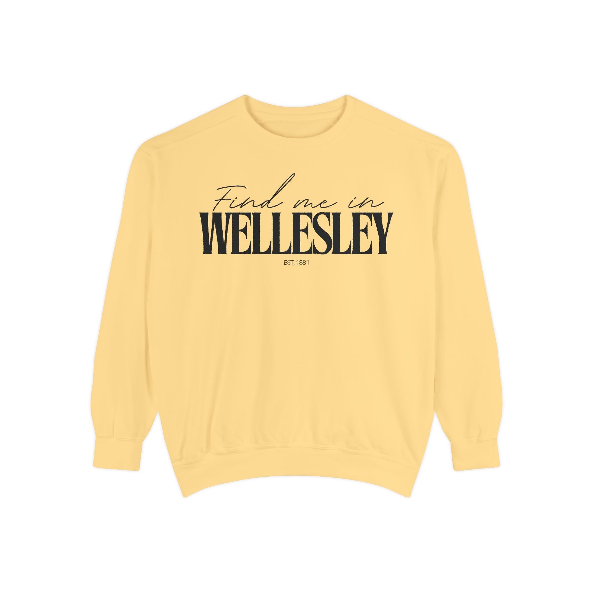 Wellesley Cozy Sweatshirt, Unisex Garment-Dyed Crew, Casual Wear, Gift for Friends, Fall Fashion, Lounge Style
