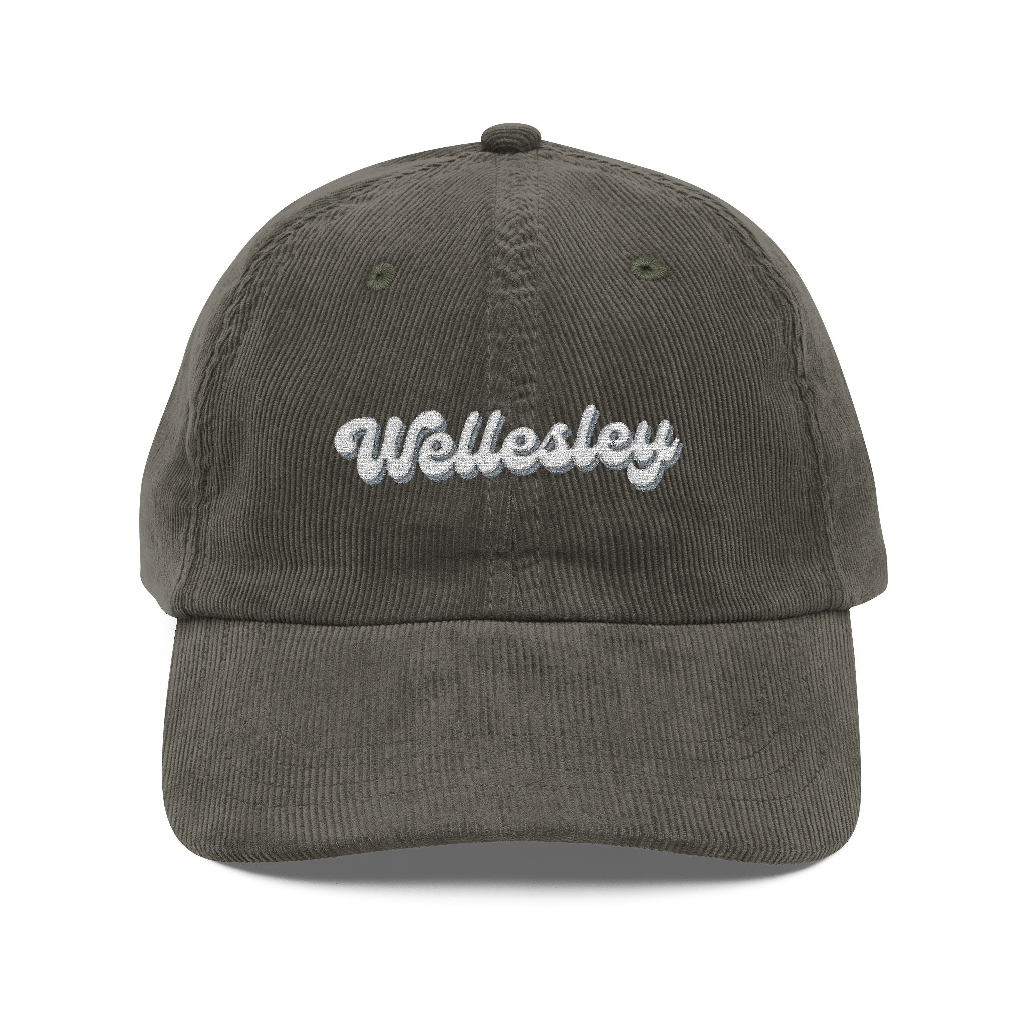 Wellesley Vintage Corduroy Cap, Retro Fashion Hat, Cool Embroidered Cap, Casual Summer Accessory, Gift for Trendsetters