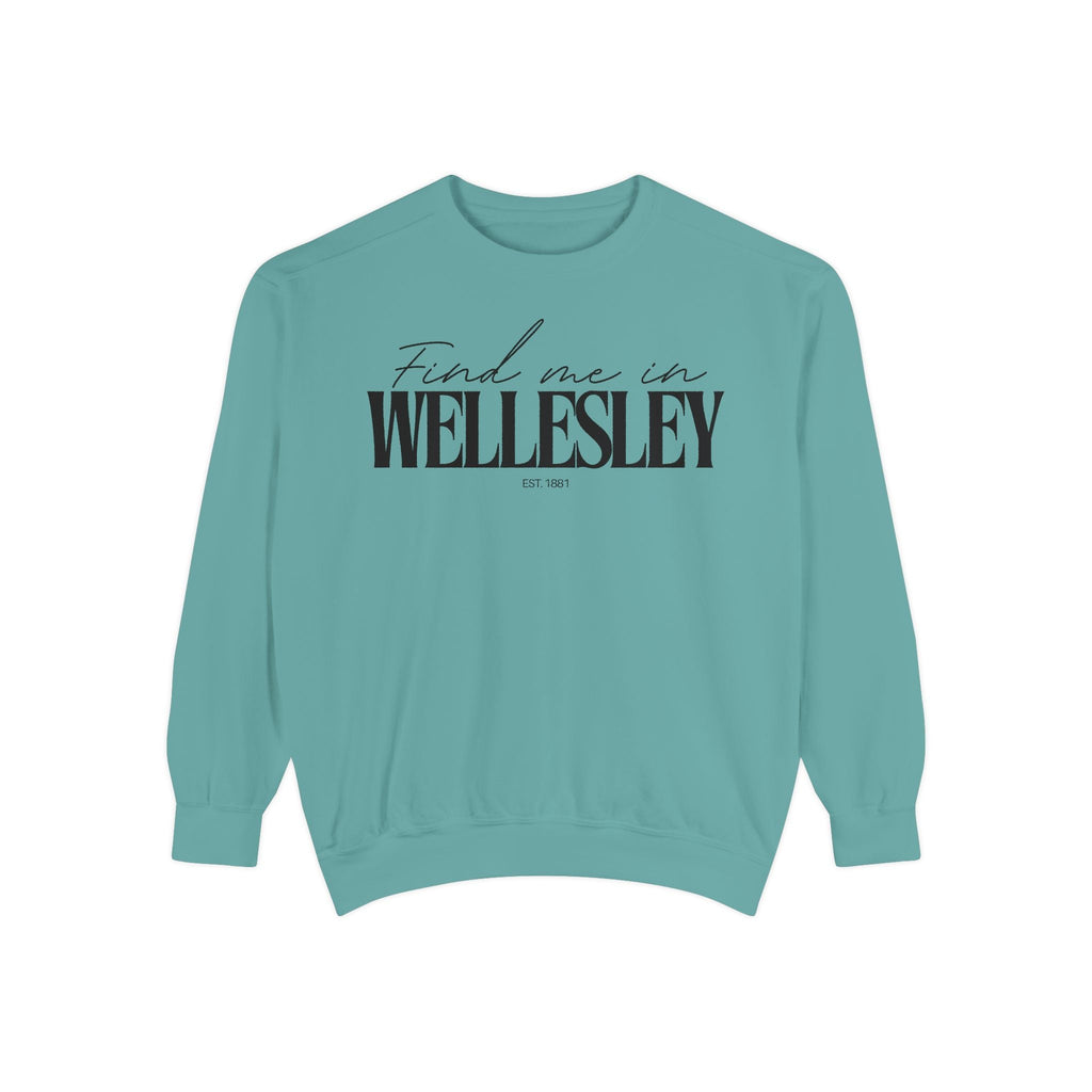 Wellesley Cozy Sweatshirt, Unisex Garment-Dyed Crew, Casual Wear, Gift for Friends, Fall Fashion, Lounge Style