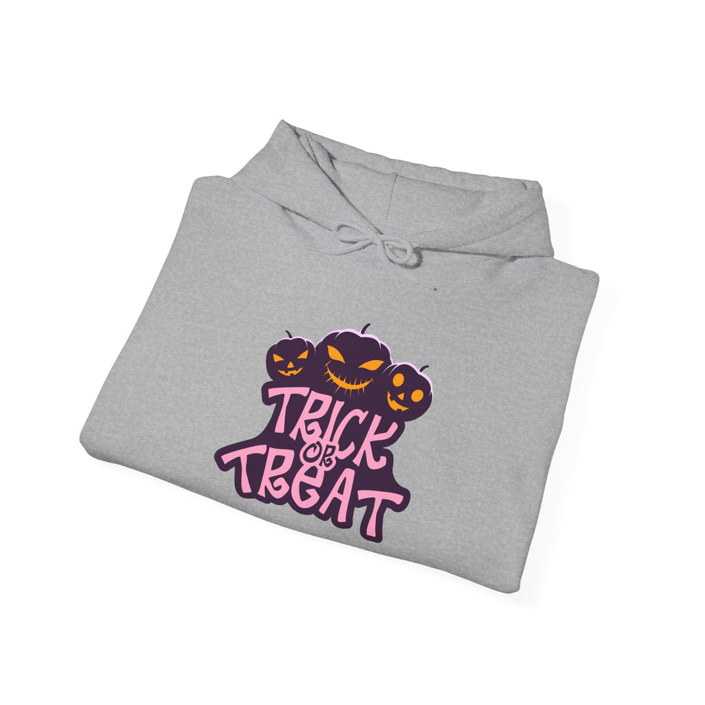 Halloween Trick or Treat Hoodie, Cozy Unisex Sweatshirt, Perfect for Fall Celebrations, Spooky Season Apparel, Gift for Halloween Lovers