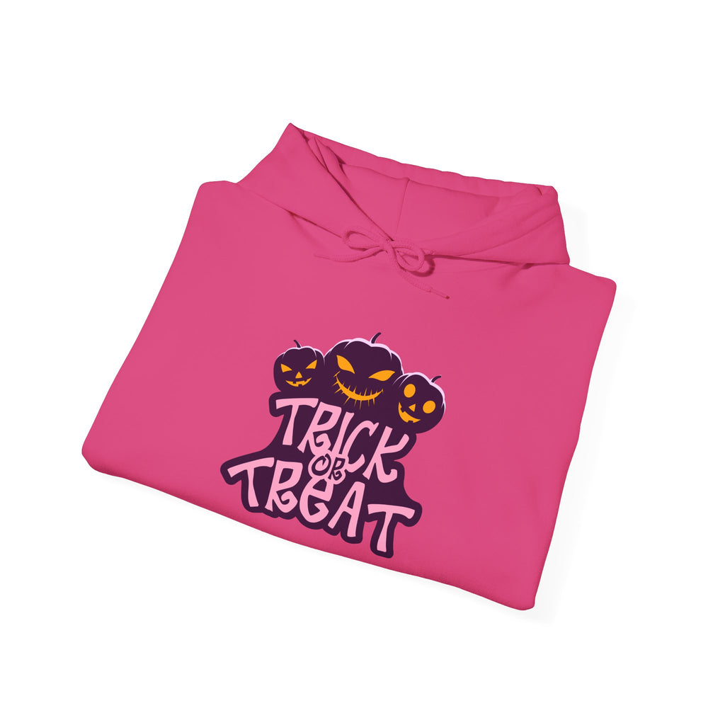 Halloween Trick or Treat Hoodie, Cozy Unisex Sweatshirt, Perfect for Fall Celebrations, Spooky Season Apparel, Gift for Halloween Lovers
