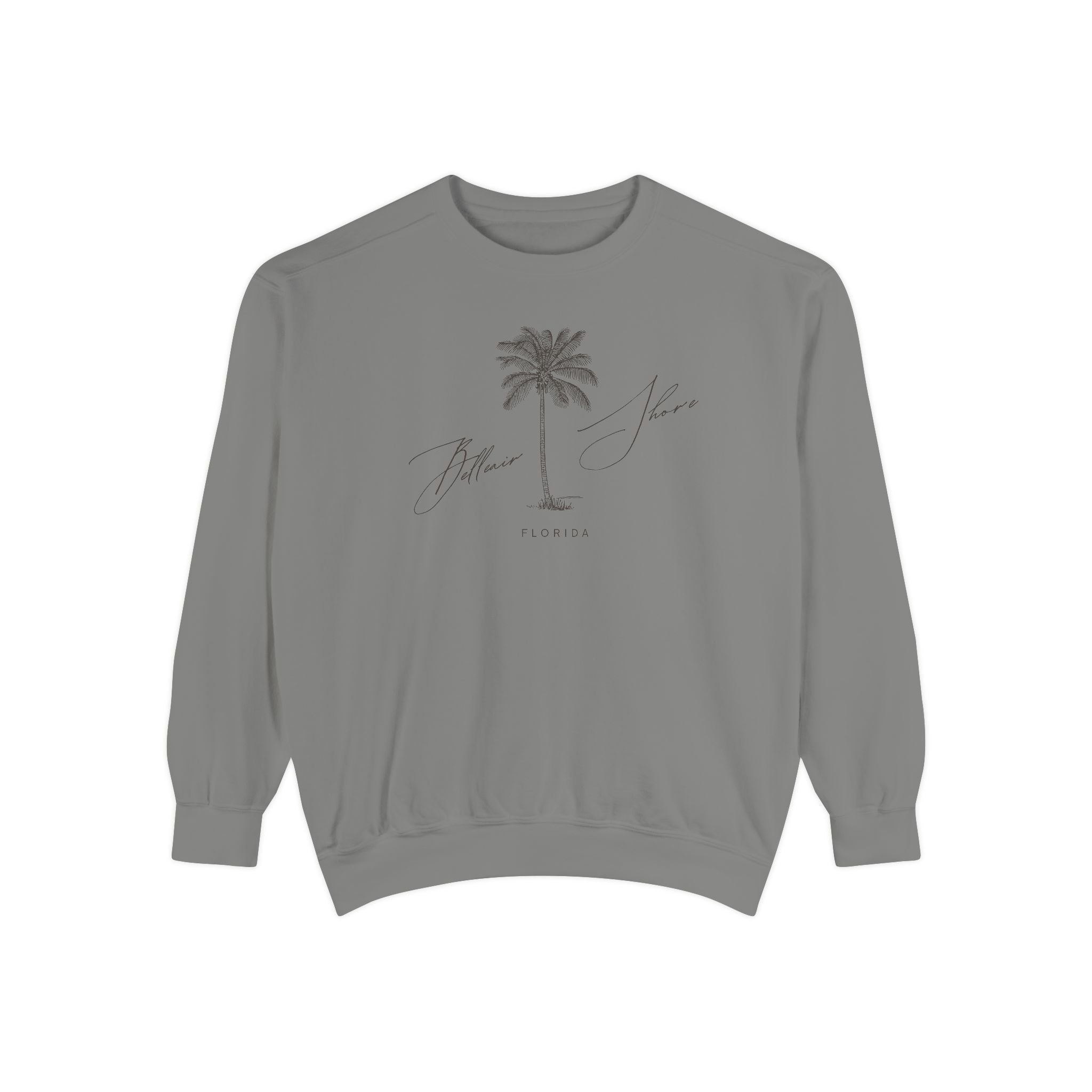 Belleair Shore Chill Vibes Sweatshirt - Unisex Garment-Dyed Style, Perfect for Lounging, Gift for Her, Palm Tree Design, Summer Escape