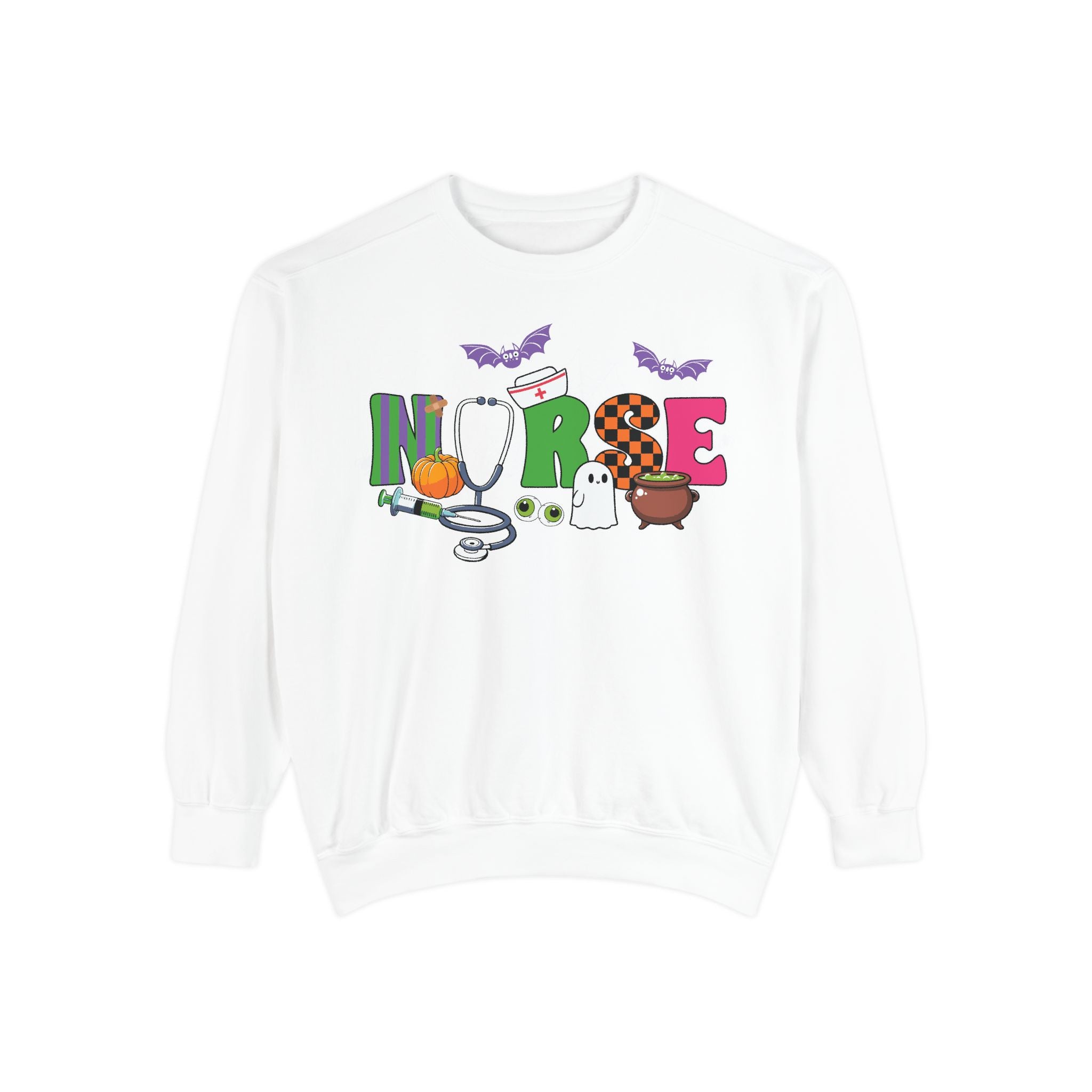 Halloween Nurse Sweatshirt, Spooky Medical Apparel, Unisex Garment-Dyed Hoodie, Nurse Gift, Fall Fashion Sweatshirt